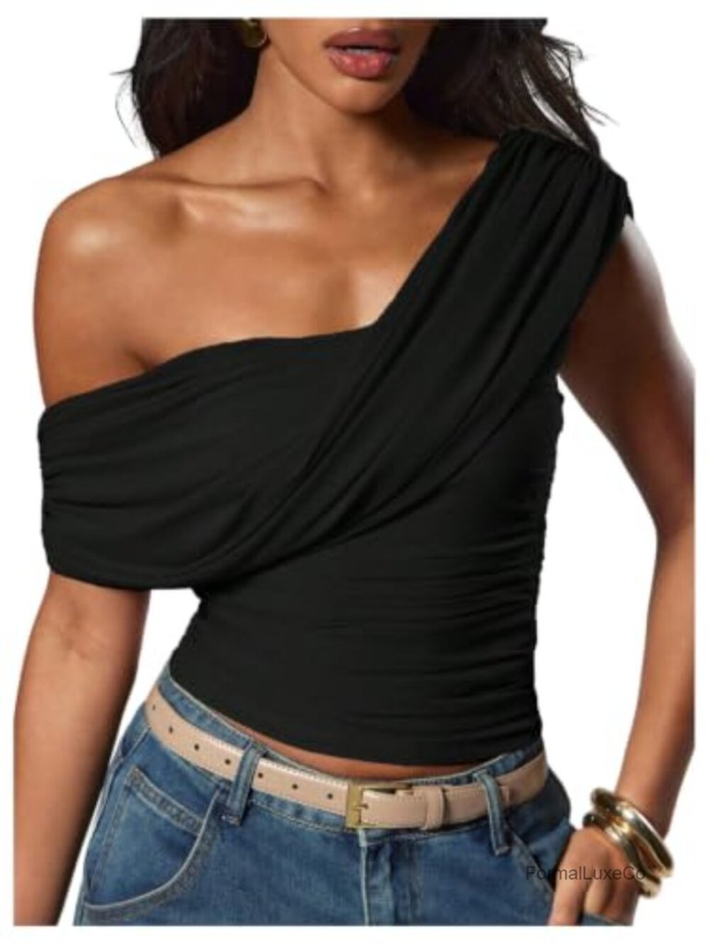 One Off Shoulder Cropped Mesh Y2k Going Out Tank Top Sleeveless Backless